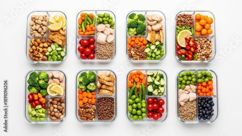 Wallpaper Mural Variety of healthy food in plastic containers on white background Torontodigital.ca