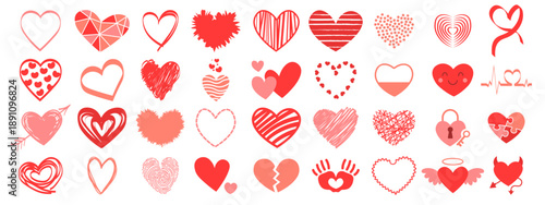 Vector doodle heart sketch. A diverse collection of hand-drawn heart icons dedicated to Valentine's Day. Concepts for love, dating, romance, and more. Element for your design.