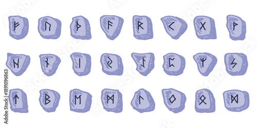 Set of hand drawn viking runes Rune stones with ancient norse alphabet characters engraved on them Scandinavian futhark germanic celtic Single element for design, print, web, decor