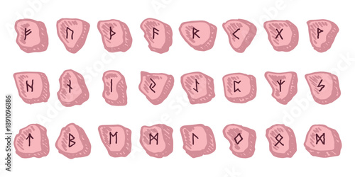 Set of hand drawn viking runes Rune stones with ancient norse alphabet characters engraved on them Scandinavian futhark germanic celtic Single element for design, print, web, decor