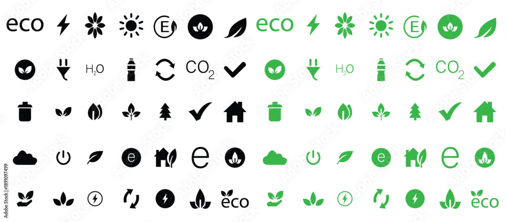 Fototapeta premium Collection of Green and Black Eco Icons
