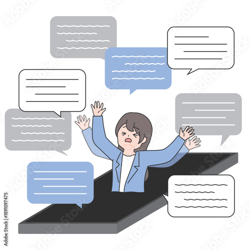 情報の海に溺れるビジネスマン女性のイラスト