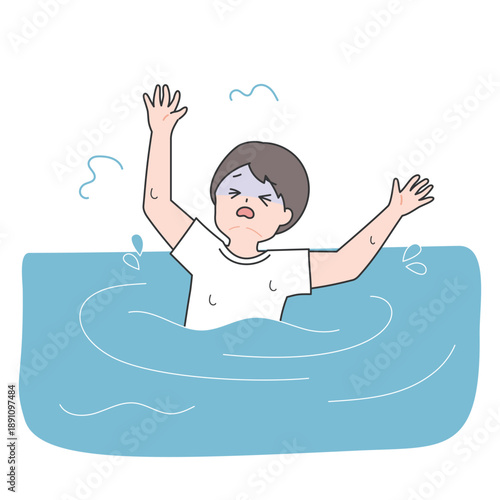 溺れる着衣の男性のイラスト