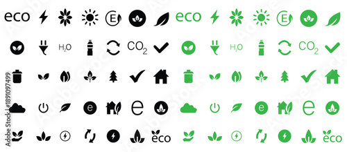 Collection of Green and Black Eco Icons