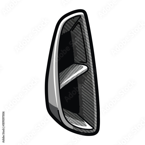 A gray and black car air vent with a carbon fiber pattern