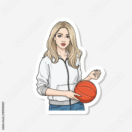 A woman holds a basketball