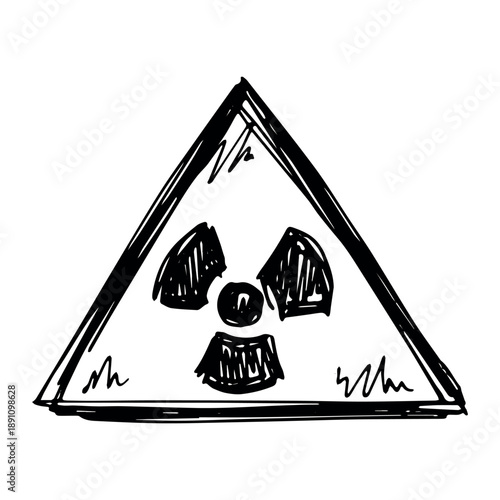 Hand drawn radiation sign Nuclear radiation hazard symbol Radioactive danger warning sign clipart in doodle style Nuclear safety Radioactive waste Single element for print, web, design, decor