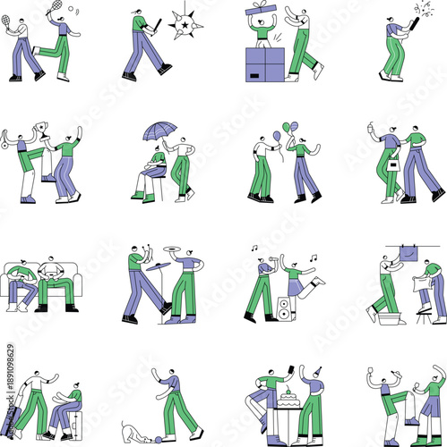 Collection of Family and Relationships Doodle Style Illustration 

