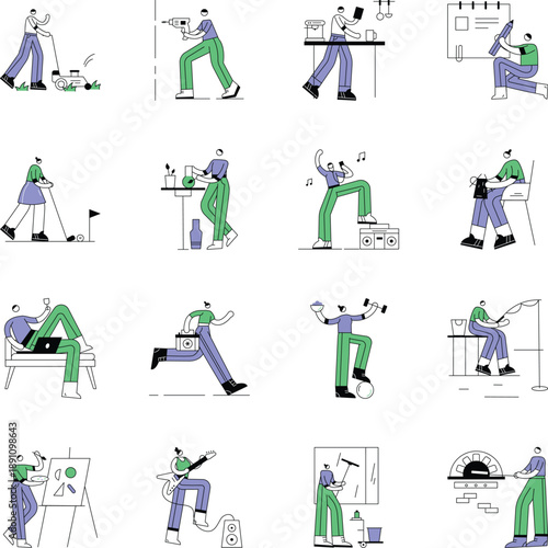 Pack of Daily Life and Activity Doodle Style Illustrations 


