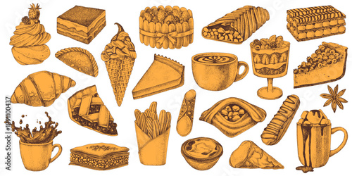 Pastry hand drawn vector collection