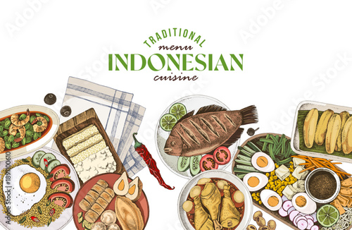 Indonesian cuisine hand drawn vector