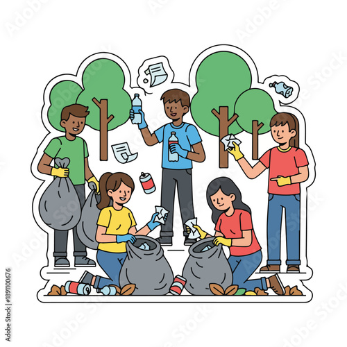 Group of people picking up trash