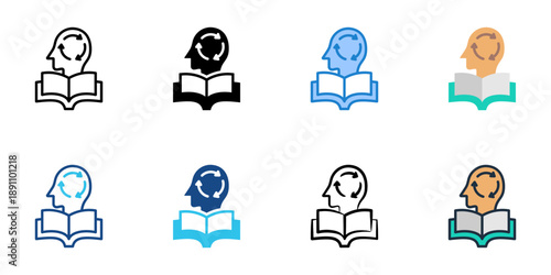 Continuous learning icons set multiple style collection. Editable stroke 
