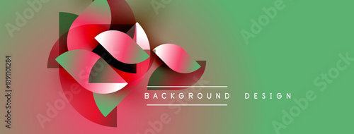 Abstract floral design. Pink, red, green hues blend. Gradient background creates depth, modern aesthetic. Simple text overlay present.