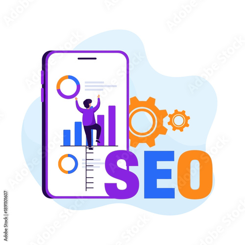 Vector illustration of seo optimization with smartphone and graph