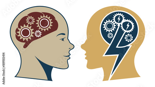 Minimal Vector of Human Head Showing Logic and Creativity