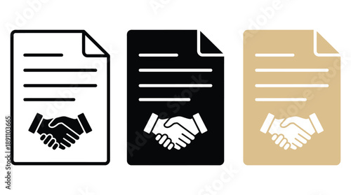 Agreement handshake on document in black, white, and beige