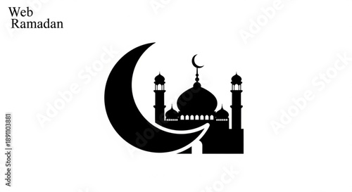 Islamic mosque silhouette with crescent moon symbolizing ramadan celebration and spiritual growth