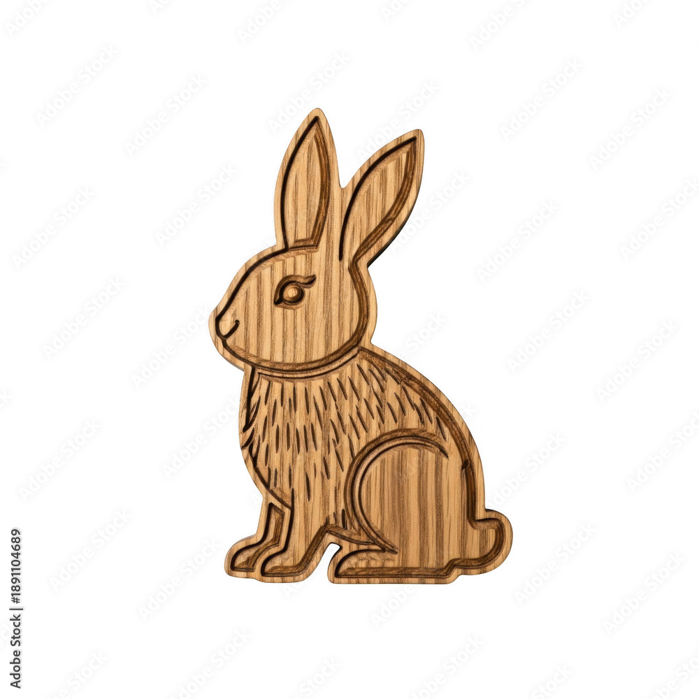 Fototapeta premium Detailed wooden rabbit illustration with intricate texture and design isolated on transparent background