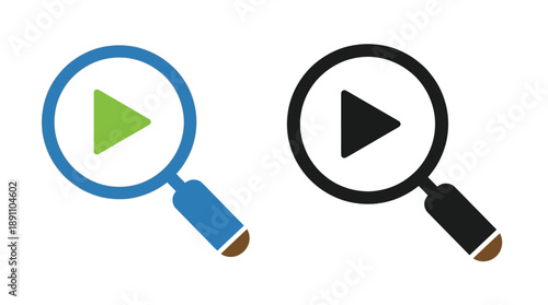 Magnifying Glass with Play Button Search and Play Symbol