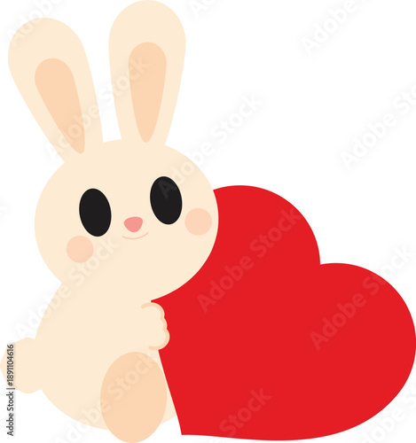 Cute Bunny Hugging a Red Heart