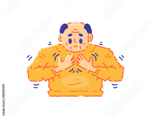 Illustration of a shaking grandfather. An elderly man suffering from Parkinson's. Tremors in the hands, feet, or other body parts. An elderly man character. Pose, facial expression, gesture. Flat