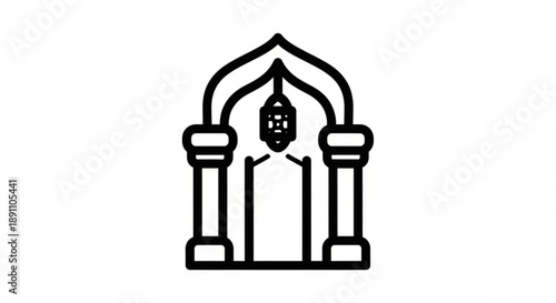 Architectural gateway icon featuring pillars and ornate archway design in simple line art style