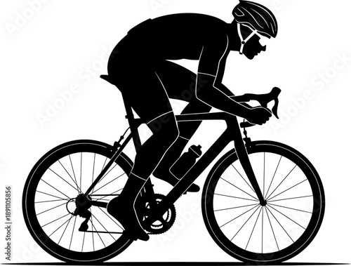 Silhouette of a professional cyclist in aerodynamic racing posture on a road bike, emphasizing speed, competition, and athletic achievement.