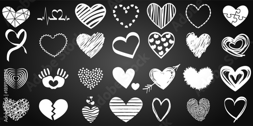 Vector doodle heart sketch. A diverse collection of hand-drawn heart icons dedicated to Valentine's Day. Concepts for love, dating, romance, and more. Element for your design.