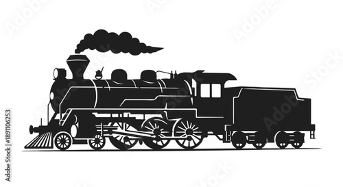 Vintage steam locomotive silhouette with smoke drifting left Ai Generated