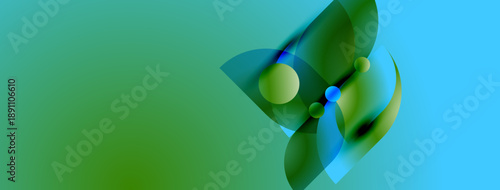 Abstract shapes blend, creating fluid forms. Green, blue hues dominate composition. Smooth gradients suggest movement, depth. Minimalist design.