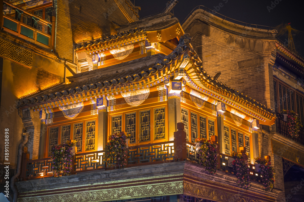 Fototapeta premium Qianmen Beijing Traditional Chinese Architecture Night Illumination