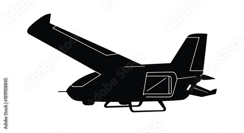 Black airplane silhouette with white outline on white background Ai Generated