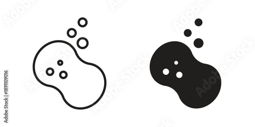 Abstract blob shape with small circles and bubbles icon representing liquid or substance with outline and solid fill black icon on white background