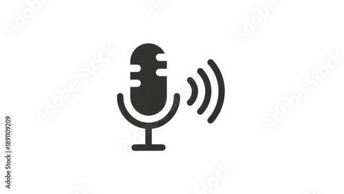 Gray microphone icon with sound waves isolated on transparent background