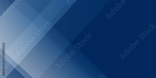 Modern abstract illustration featuring layered dark blue gradient background with translucent geometric shapes and diagonal lines creating depth and movement. Minimalistic vector design template.