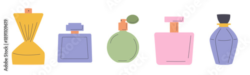 Perfume bottle illustration set in modern minimal style. cosmetic fragrance collection for beauty branding, packaging, advertising, ecommerce, website and luxury design