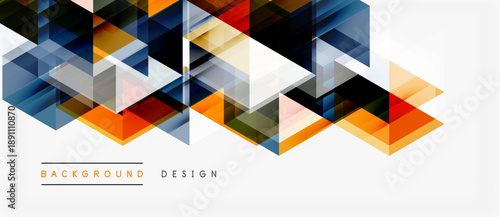 Geometric shapes create vibrant pattern. Orange, blue, gray tones dominate design. Minimalist aesthetic suits modern applications.