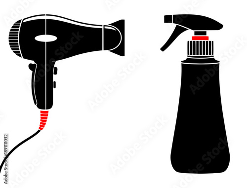 silhouette of a hair dryer and a spray bottle for styling hair