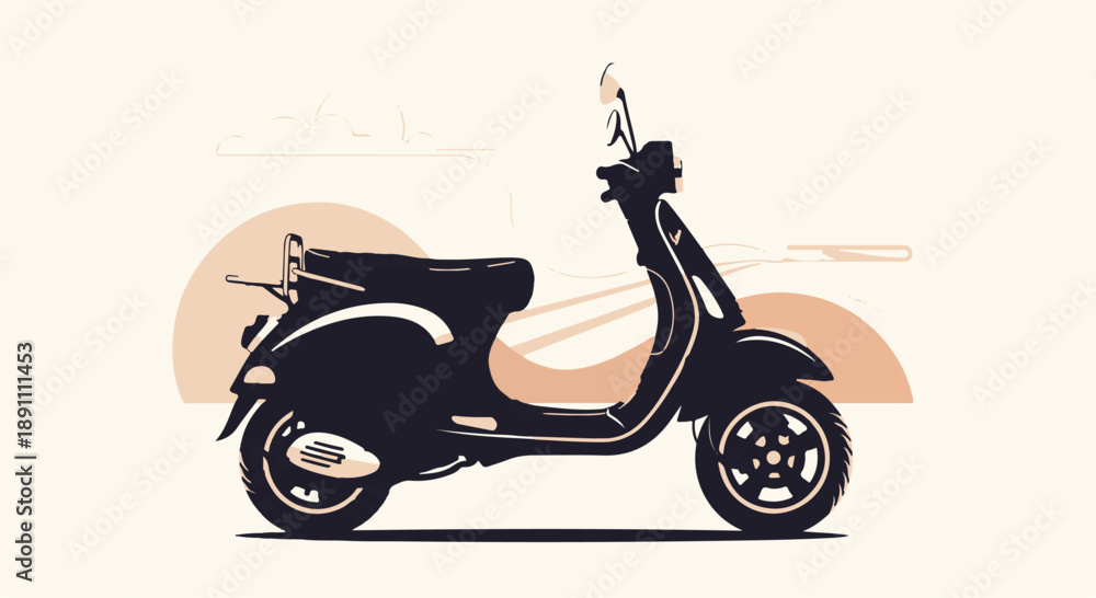 Obraz premium Black scooter against sunset background Ai Generated