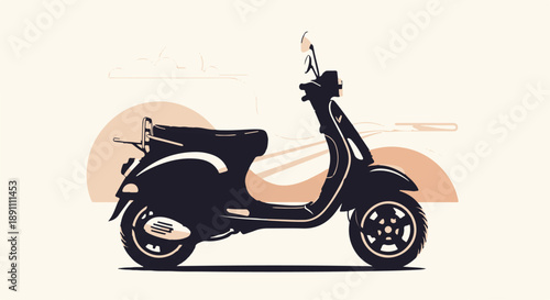Black scooter against sunset background Ai Generated