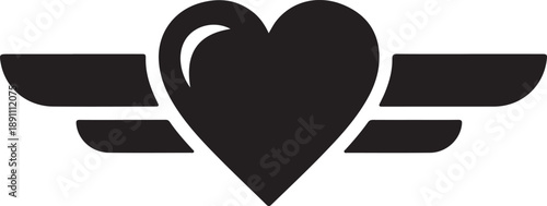 A black winged heart symbol representing love and freedom