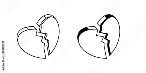 Broken Heart icon with white background vector stock illustration