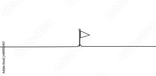Black continuous line drawing flag pole horizontal base clean vector art illustration