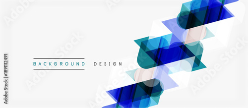 Abstract geometric shapes overlap, creating dynamic blue, teal gradients. Minimalist design suits modern backgrounds, presentations.