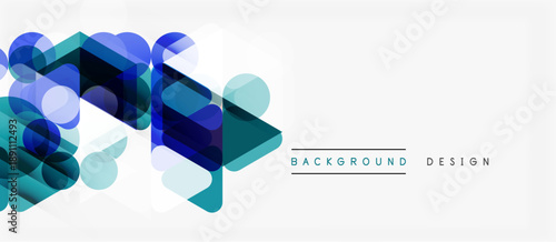 Abstract geometric shapes overlap, creating vibrant gradient effect. Modern design elements suggest technology, innovation. Clean background enhances visual impact.