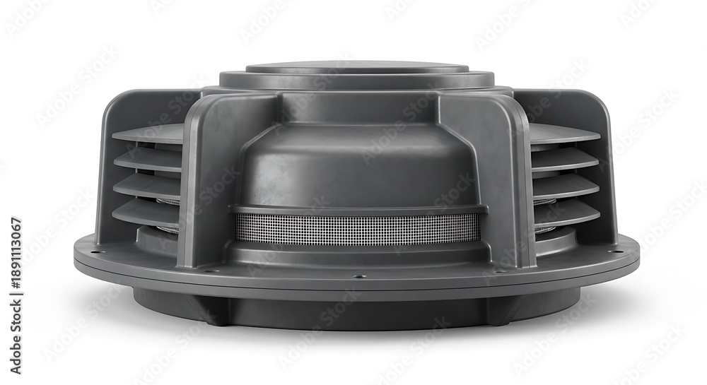 Obraz premium Close-up shot of a gray plastic air filter or vent with a mesh screen