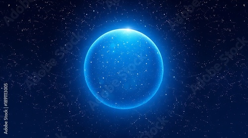 Celestial pixel sphere illuminating a deep night sky filled with stars, retro video game style, 8-bit purity