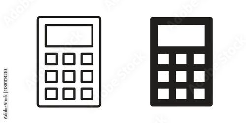 Calculator icon outline and filled, electronic device symbol vector set
