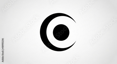 Black circular symbol with curved shape on white background abstract design element for graphic resources